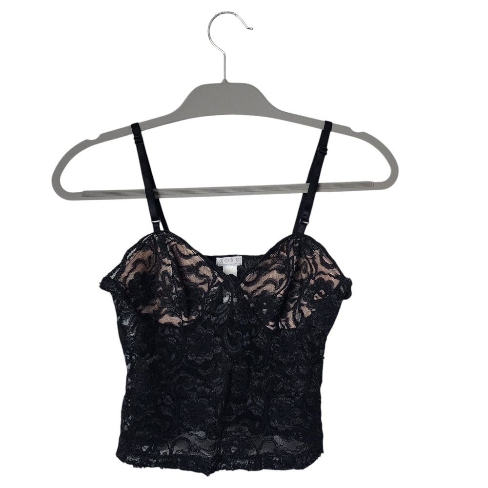 XOXO x VINTAGE‎ y2k Black Lace Crop sheer camisole Top M